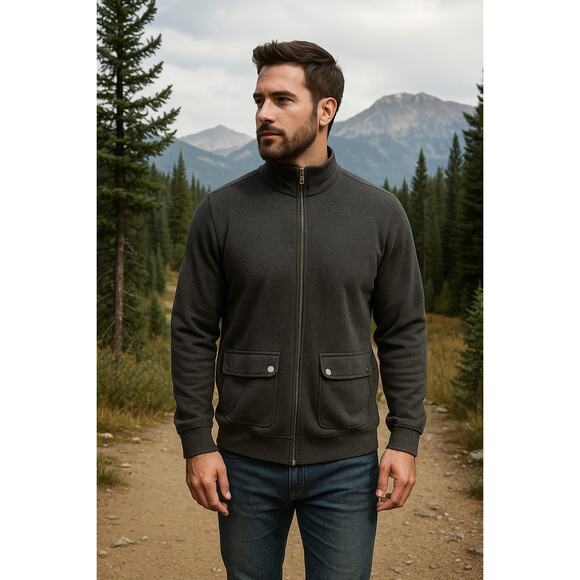 GAP Mens Gray Full Zip Bomber Sweater L Ribbed Collar Utility Pockets Gorpcore - Picture 5 of 9